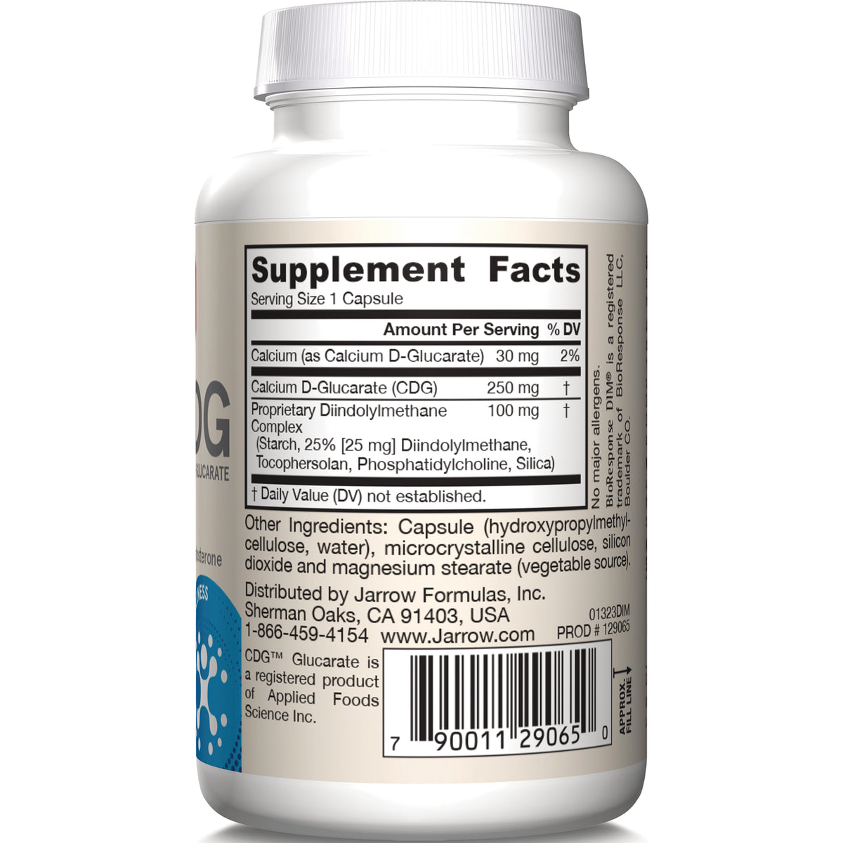 JR260 | back label showing Supplement Facts panel, ingredients list and barcode on a white supplement bottle