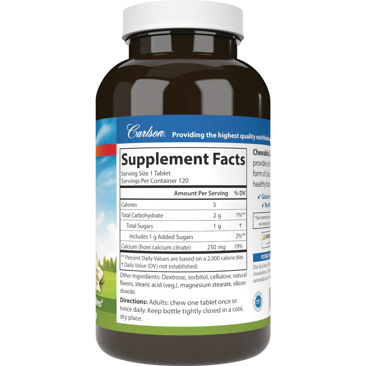 CSN040 | back of brown supplement bottle showing Supplement Facts panel, nutrition facts and directions