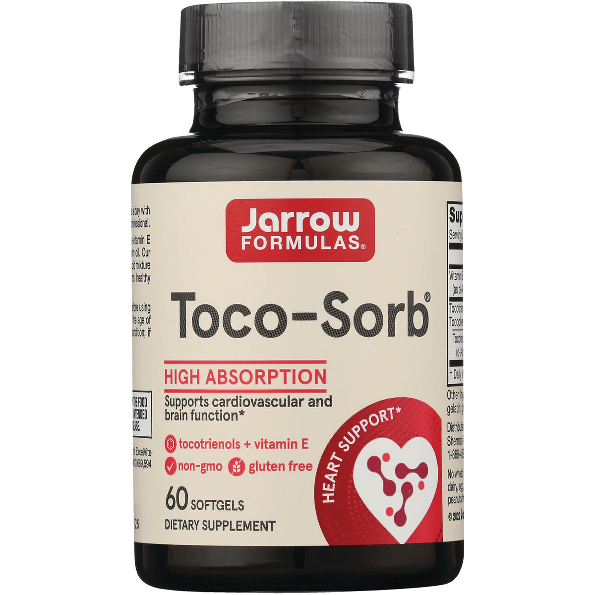 JR097 | Jarrow Formulas Toco-Sorb high absorption dietary supplement bottle, 60 softgels label