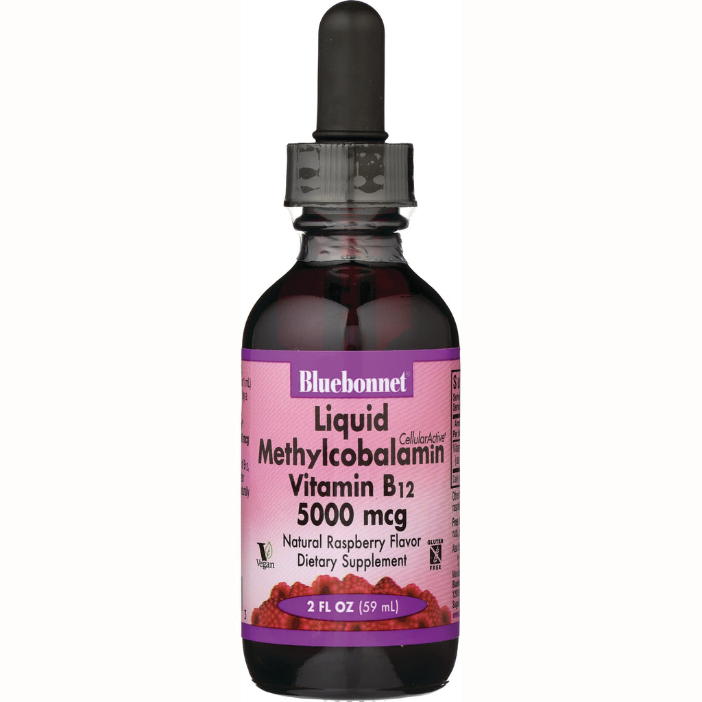 BLU095 | Bluebonnet liquid methylcobalamin Vitamin B12 5000 mcg raspberry flavored dropper bottle 2 fl oz - Thumbnail