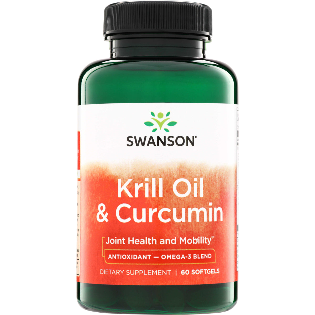 SWE071 | Swanson Krill Oil & Curcumin supplement bottle, Joint Health and Mobility, AntioxidantOmega-3 Blend, 60 softgels