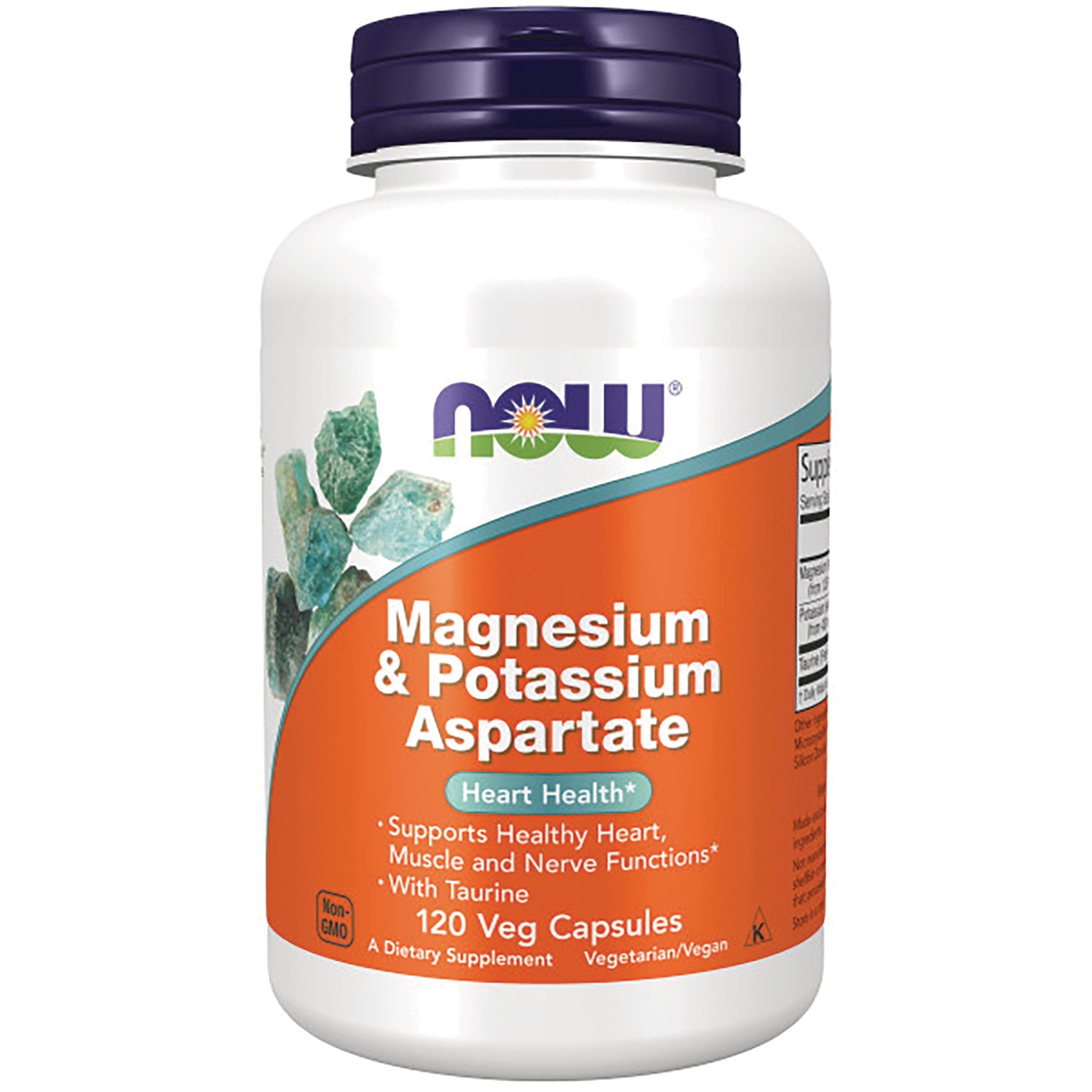 NWF1297 | White bottle of Magnesium & Potassium Aspartate dietary supplement with orange front label reading 120 Veg Capsules