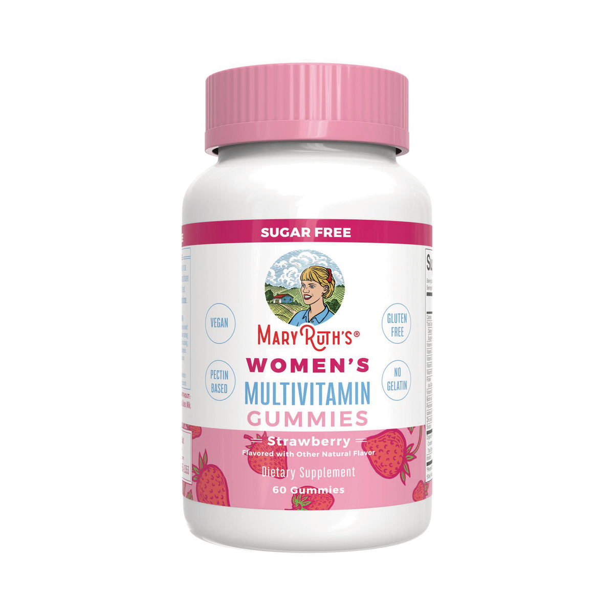 MRR040 | MaryRuth's women's multivitamin gummies bottle, strawberry flavor with pink cap and label