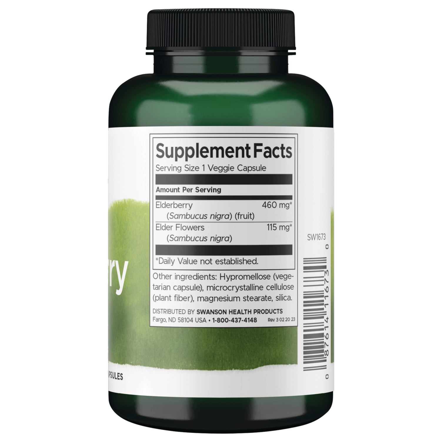 SW1673 | Back label with supplement facts and serving information