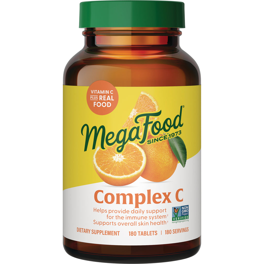 MGF009 | MegaFood Complex C dietary supplement bottle with orange illustration, 180 tablets - Thumbnail