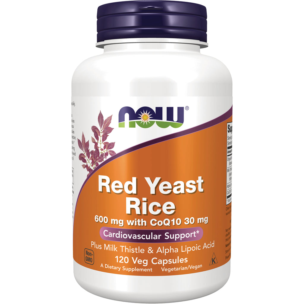 NWF347 | NOW Red Yeast Rice 600 mg with CoQ10 30 mg 120 Veg Capsules white bottle with orange label - Thumbnail