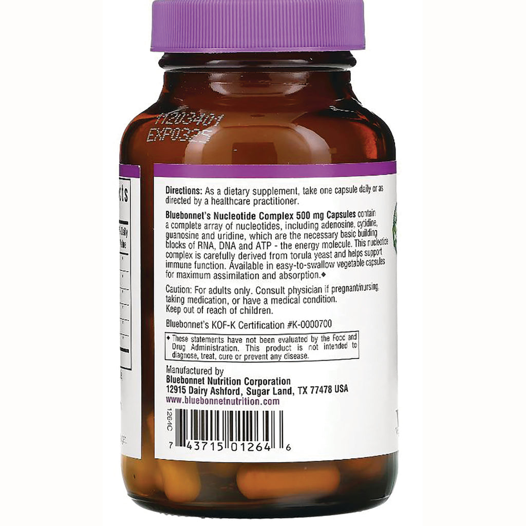 BLU106 | Back of brown supplement bottle showing directions, ingredient text, barcode and visible capsules - Thumbnail