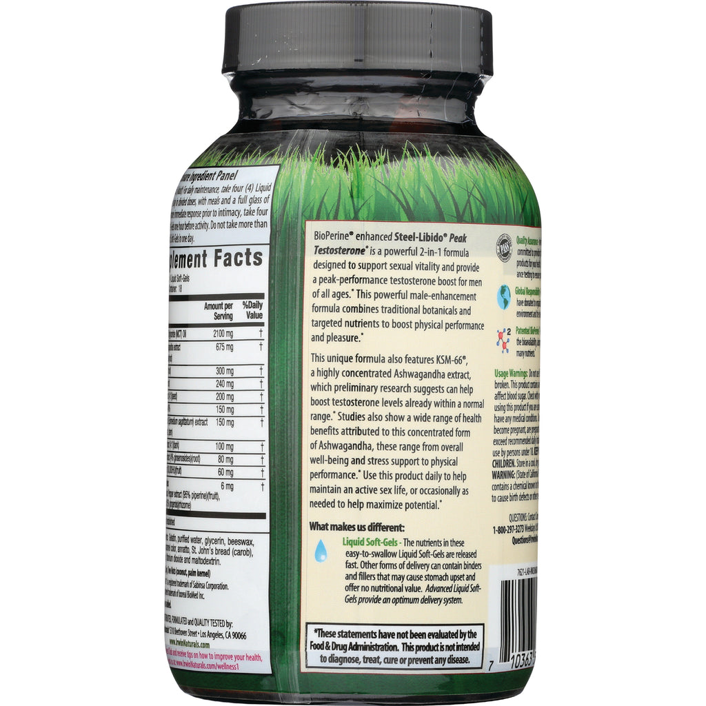 IR136 | Back of green supplement bottle showing supplement facts panel and product description - Thumbnail