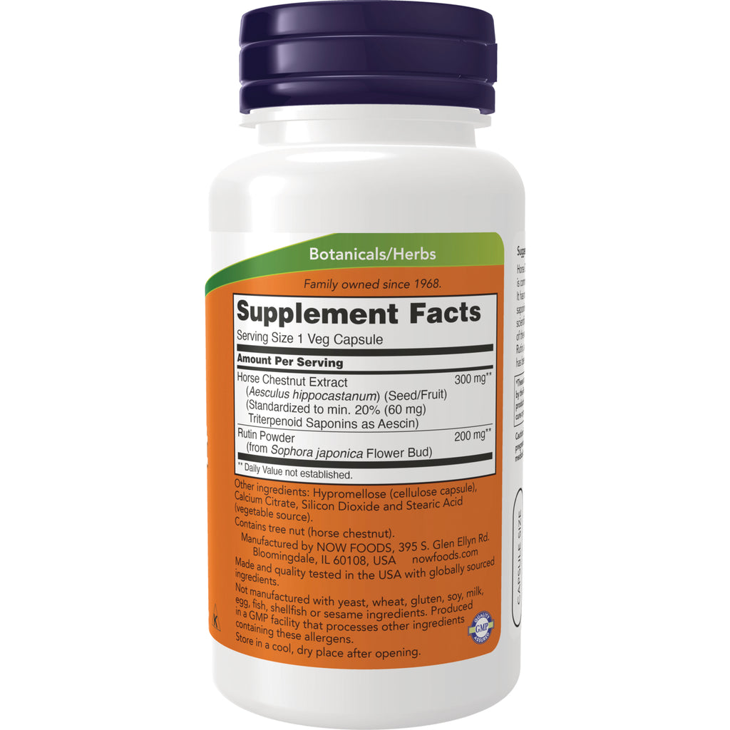 NWF553 | Back of white supplement bottle showing Supplement Facts listing Horse Chestnut extract and Rutin Powder - Thumbnail