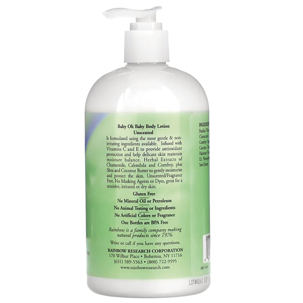 RBR002 | back label of white pump lotion bottle with green panel showing ingredients and company information - Thumbnail