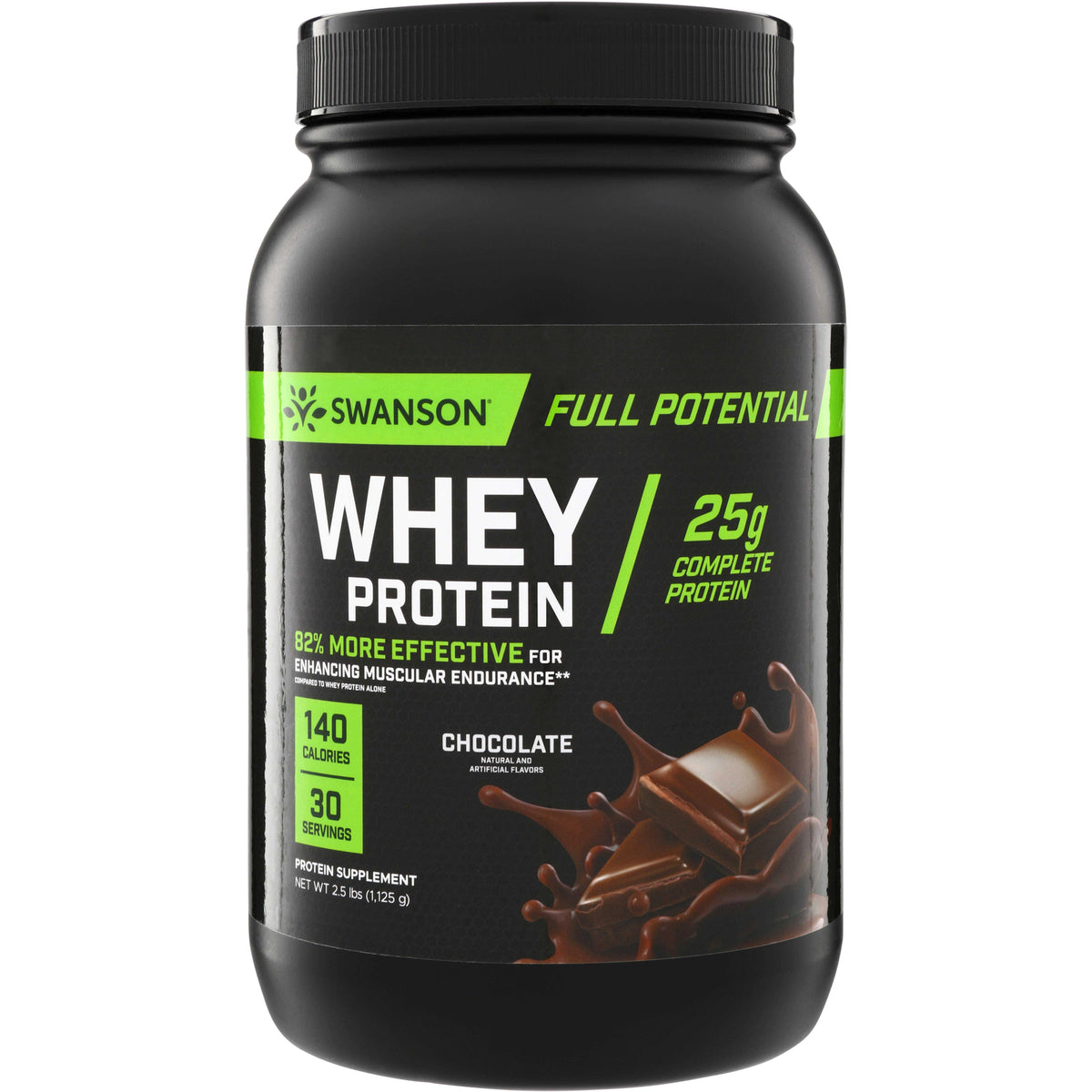 SW1893 | Swanson Full Potential Whey Protein, Chocolate, 25g protein, 140 calories, 30 servings