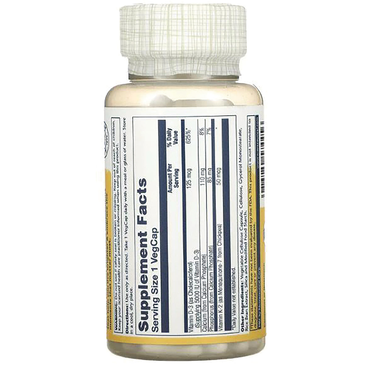 SLR470 | Bottle back showing Supplement Facts label with serving size 1 VegCap nutrition panel