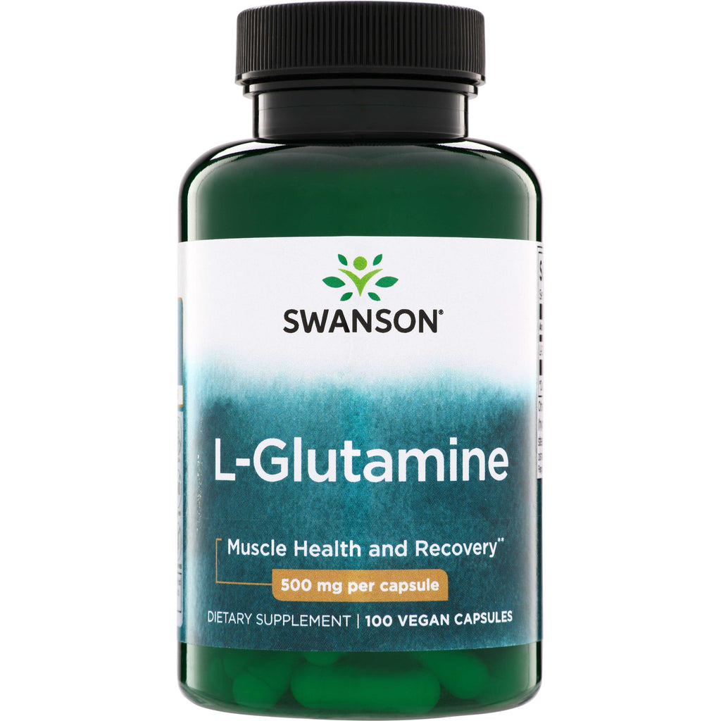 SW826 | Swanson L-Glutamine bottle front, 500 mg per capsule, 100 vegan capsules - Thumbnail