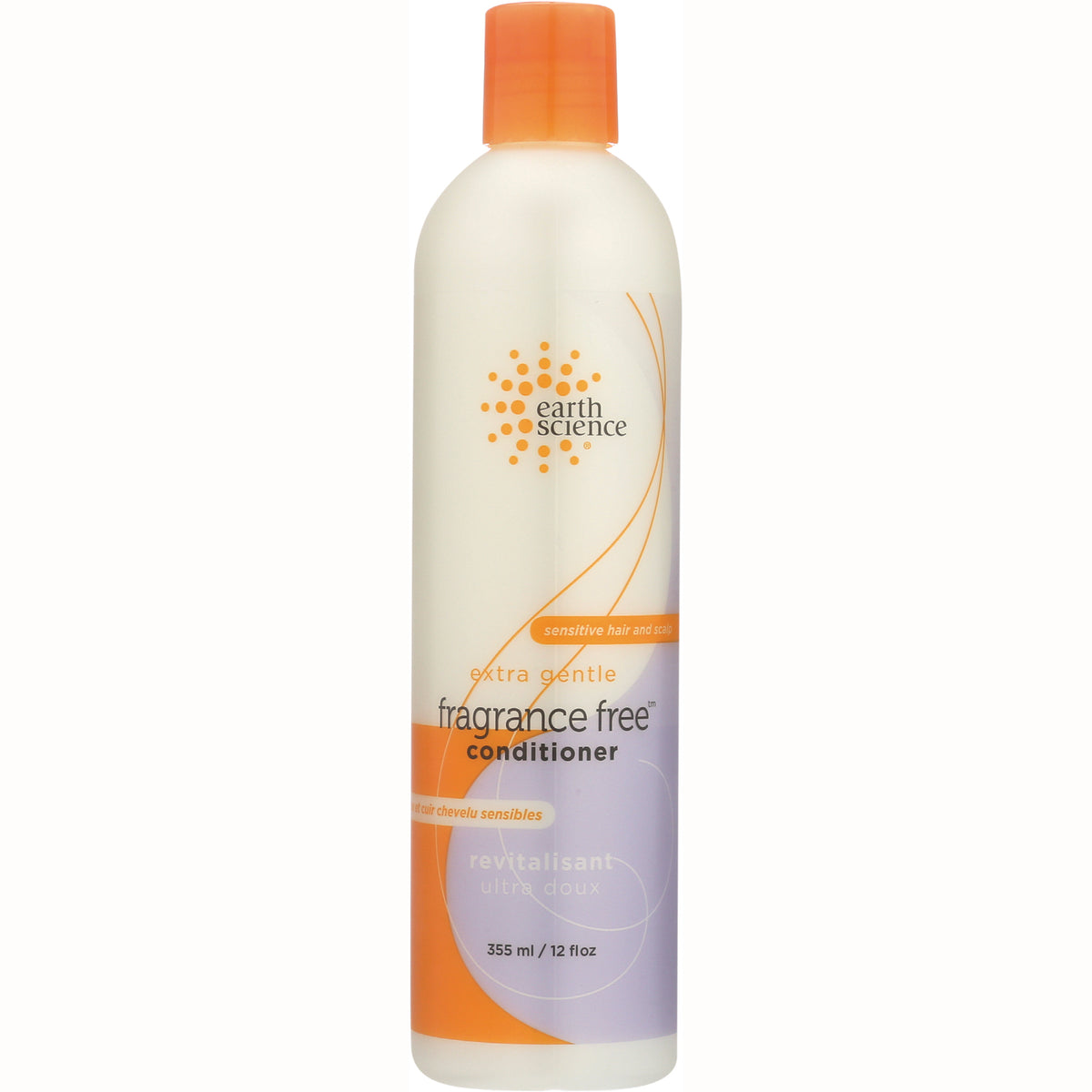 ERS010 | Earth Science extra gentle fragrance free conditioner bottle, 355 ml, white bottle with orange cap and label