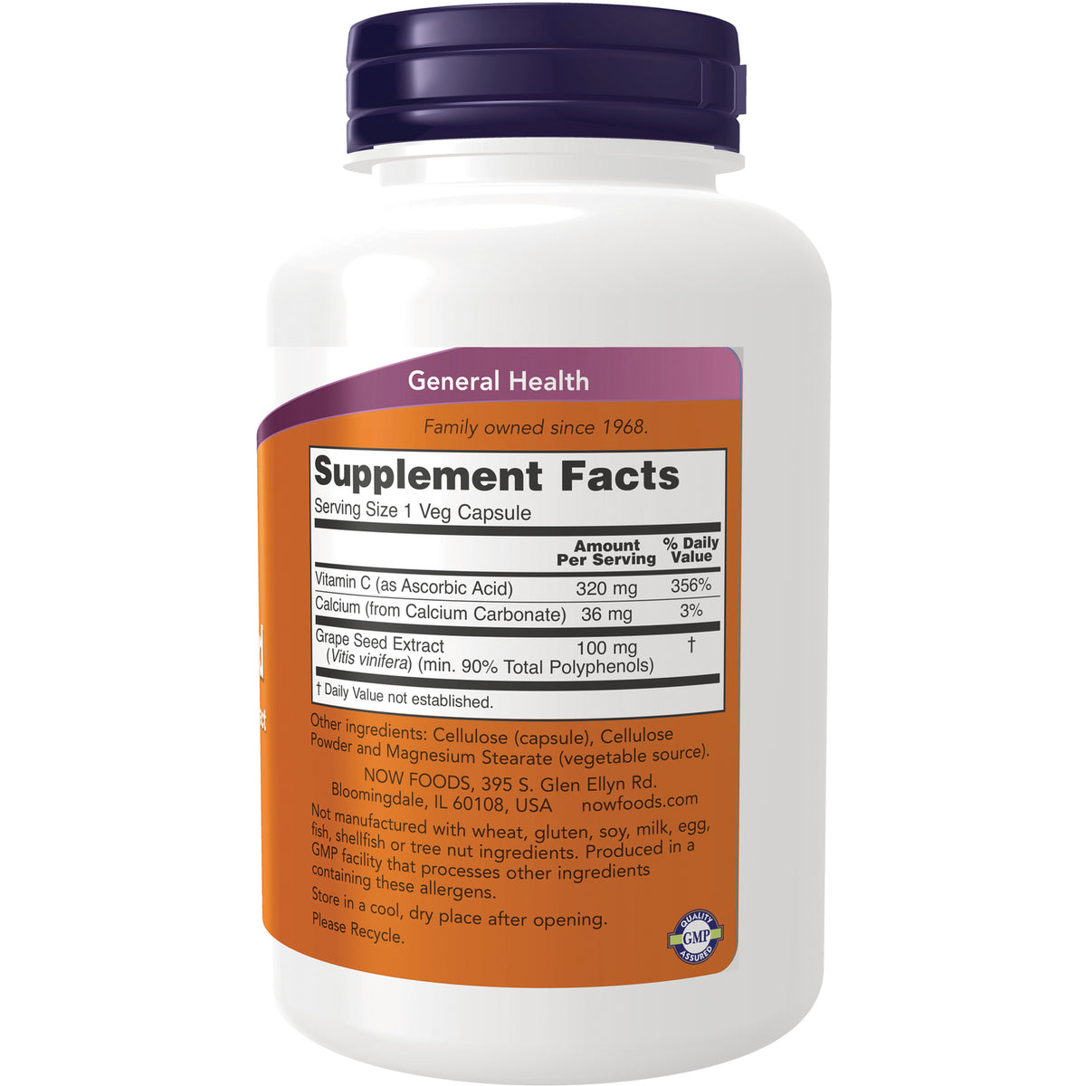 NWF313 | Back of white supplement bottle label showing Supplement Facts panel and ingredient list, Serving Size 1 Veg Capsule