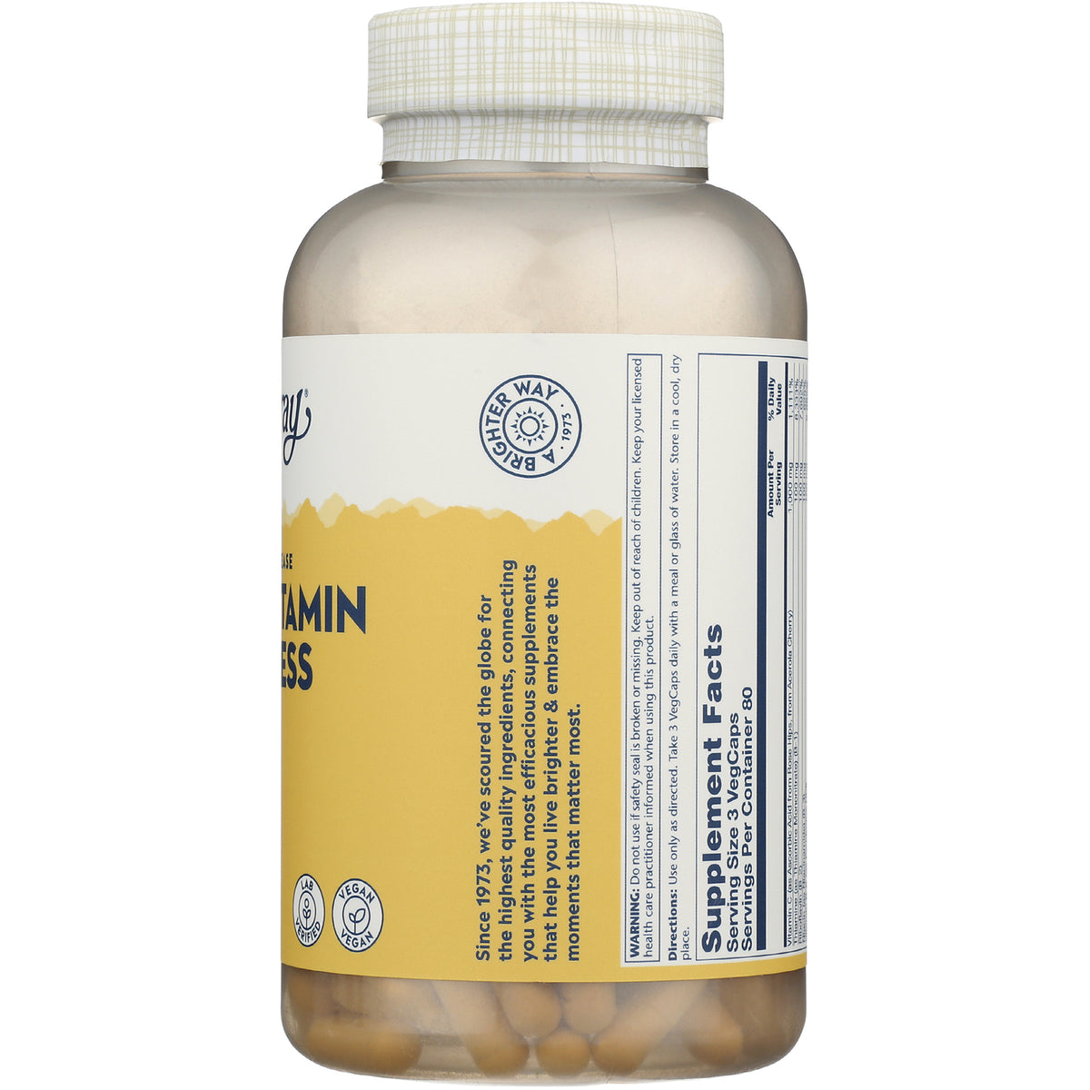 SLR453 | Back label with Supplement Facts panel on vitamin supplement bottle