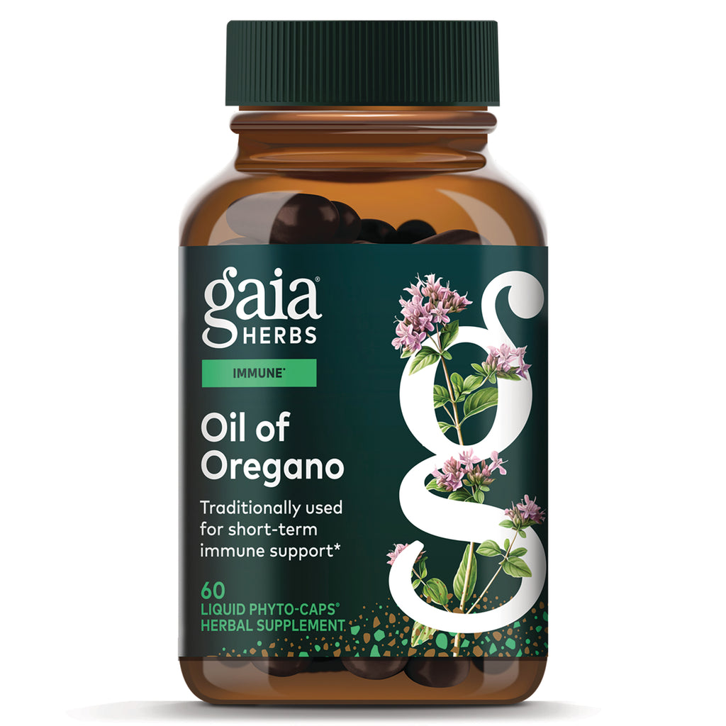 GH016 | Gaia Herbs Oil of Oregano supplement bottle with label reading Oil of Oregano and 60 liquid phyto-caps - Thumbnail