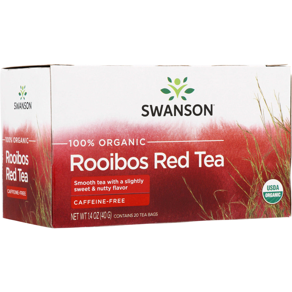 SWF082 | Swanson 100% Organic Rooibos Red Tea box, caffeine-free, smooth sweet & nutty flavor, USDA Organic, 20 tea bags - Thumbnail