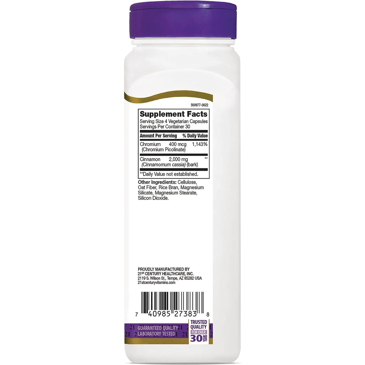 CNT242 | back of white supplement bottle showing Supplement Facts panel, ingredient list and barcode