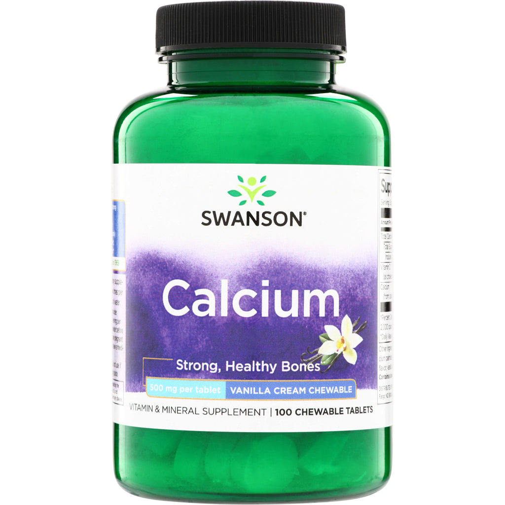SW865 | Swanson Calcium, vanilla cream chewable, 500 mg per tablet, 100 chewable tablets bottle front - Thumbnail