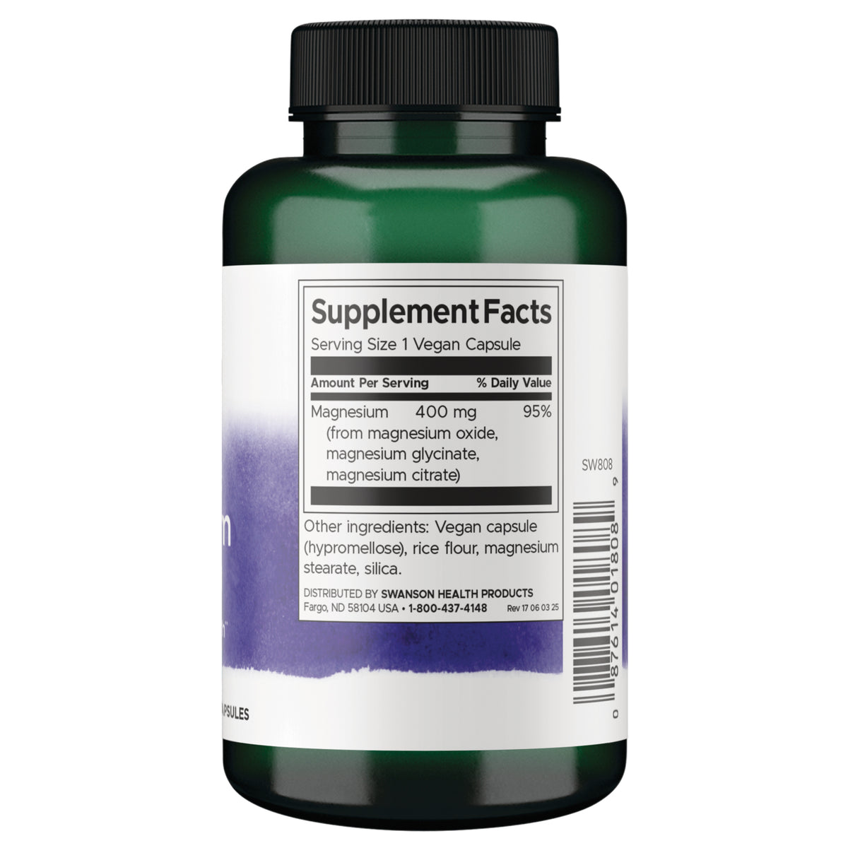 SW808 | Back label with supplement facts and serving information