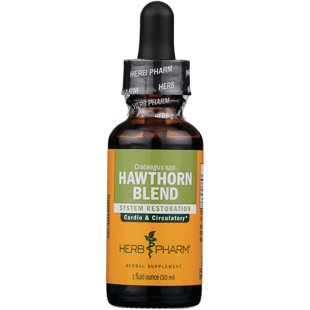 HPH019 | Amber dropper bottle labeled HAWTHORN BLEND system restoration Herb Pharm 1 fluid ounce - Thumbnail