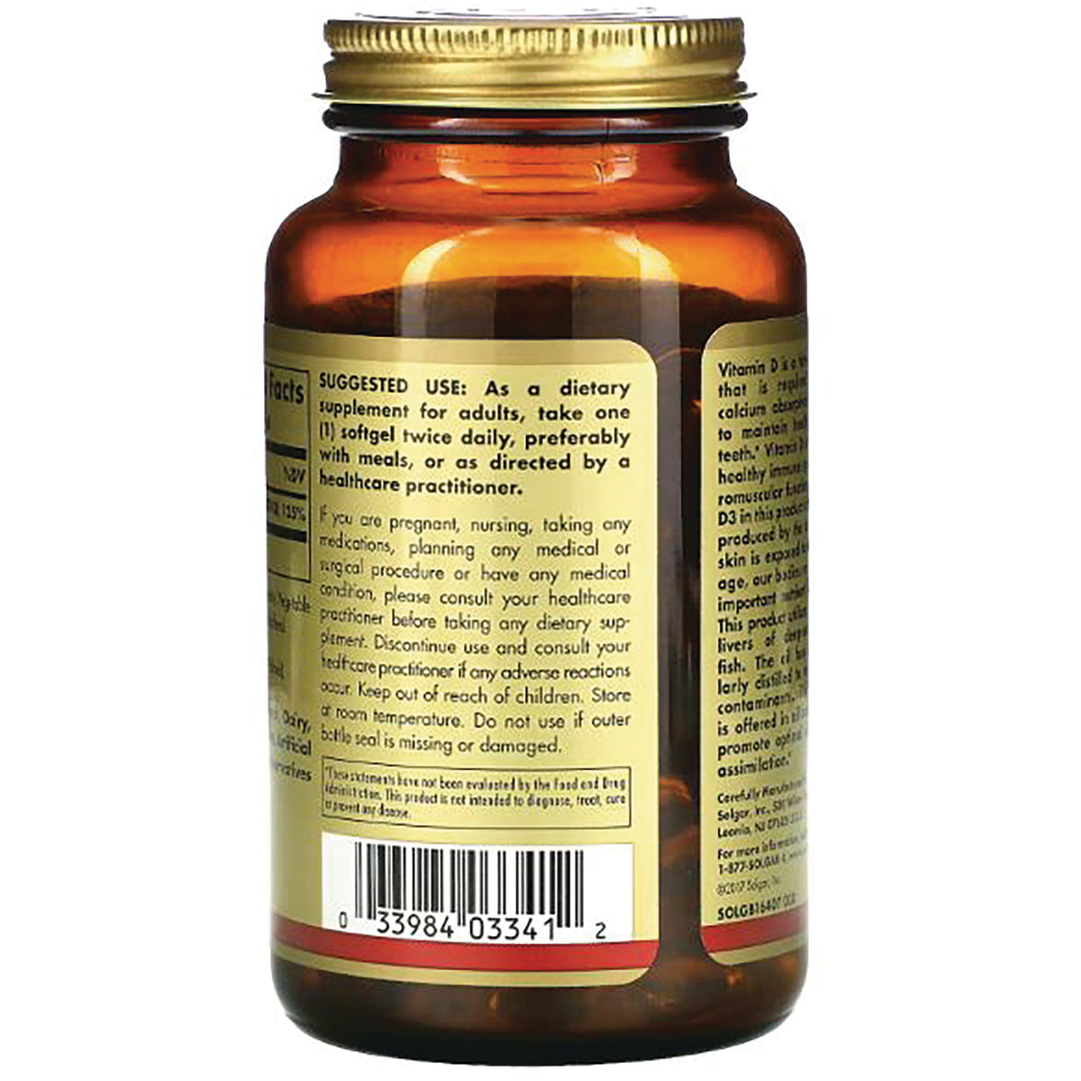 SLG246 | Back of amber supplement bottle showing suggested use text and barcode