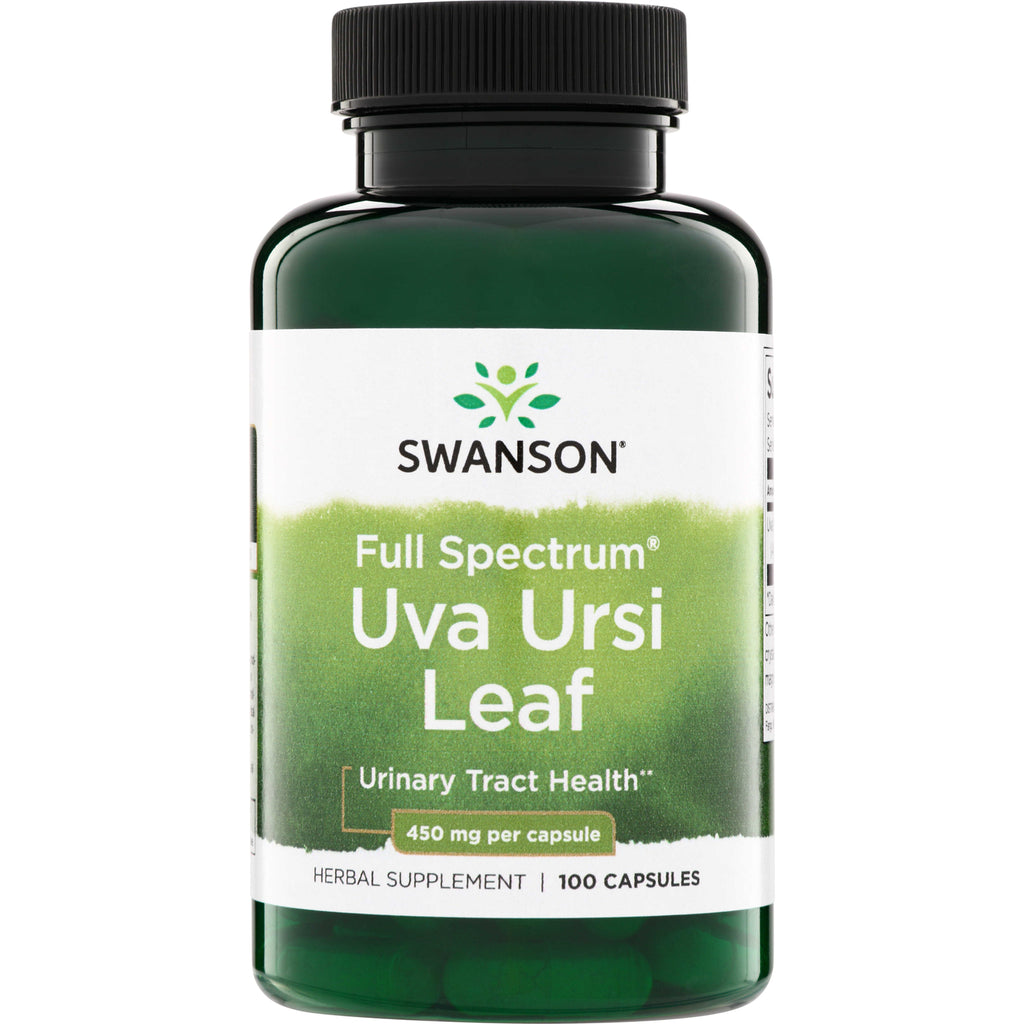 SW971 | Swanson Full Spectrum Uva Ursi Leaf supplement bottle, 450 mg per capsule, 100 capsules, Urinary Tract Health - Thumbnail