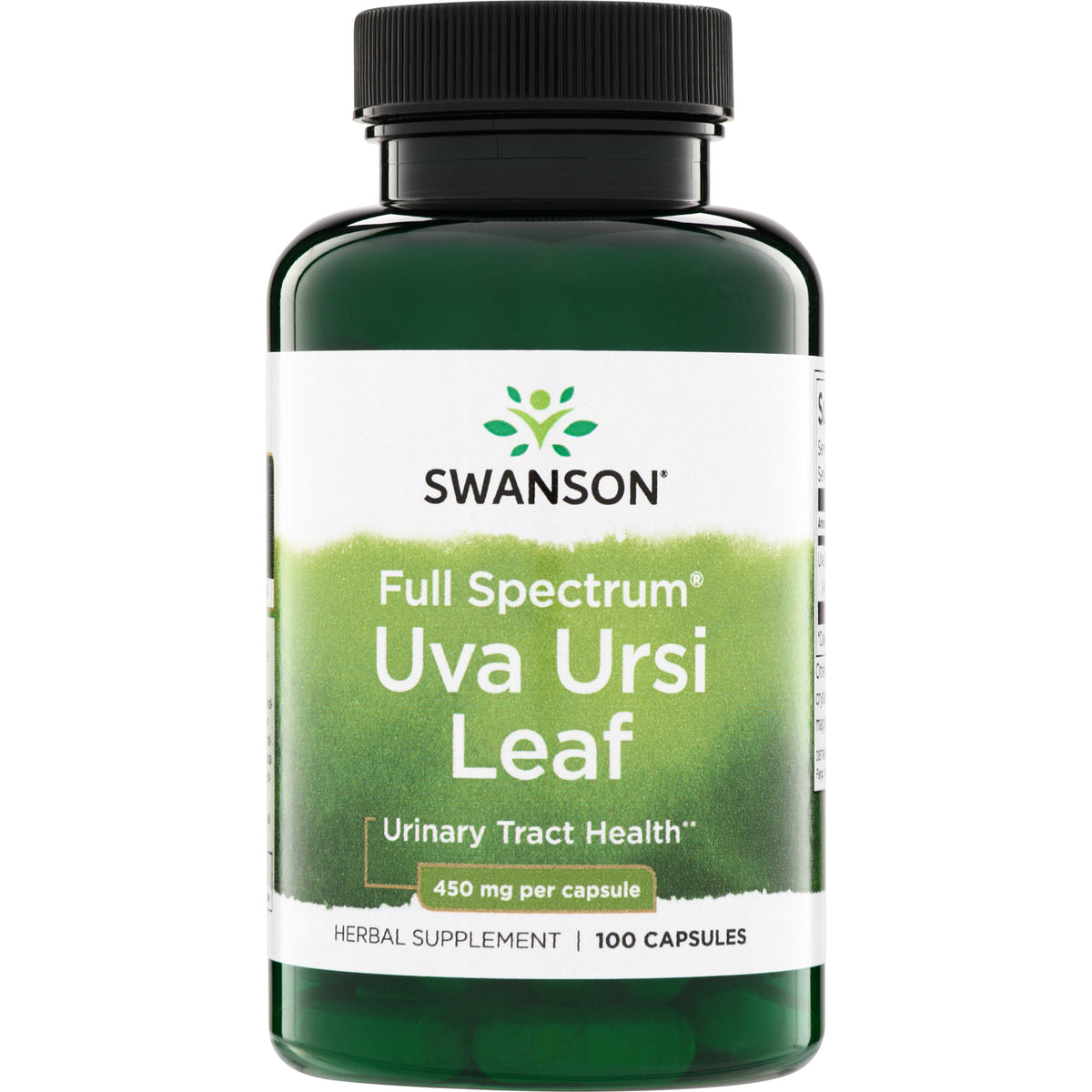 SW971 | Swanson Full Spectrum Uva Ursi Leaf supplement bottle, 450 mg per capsule, 100 capsules, Urinary Tract Health
