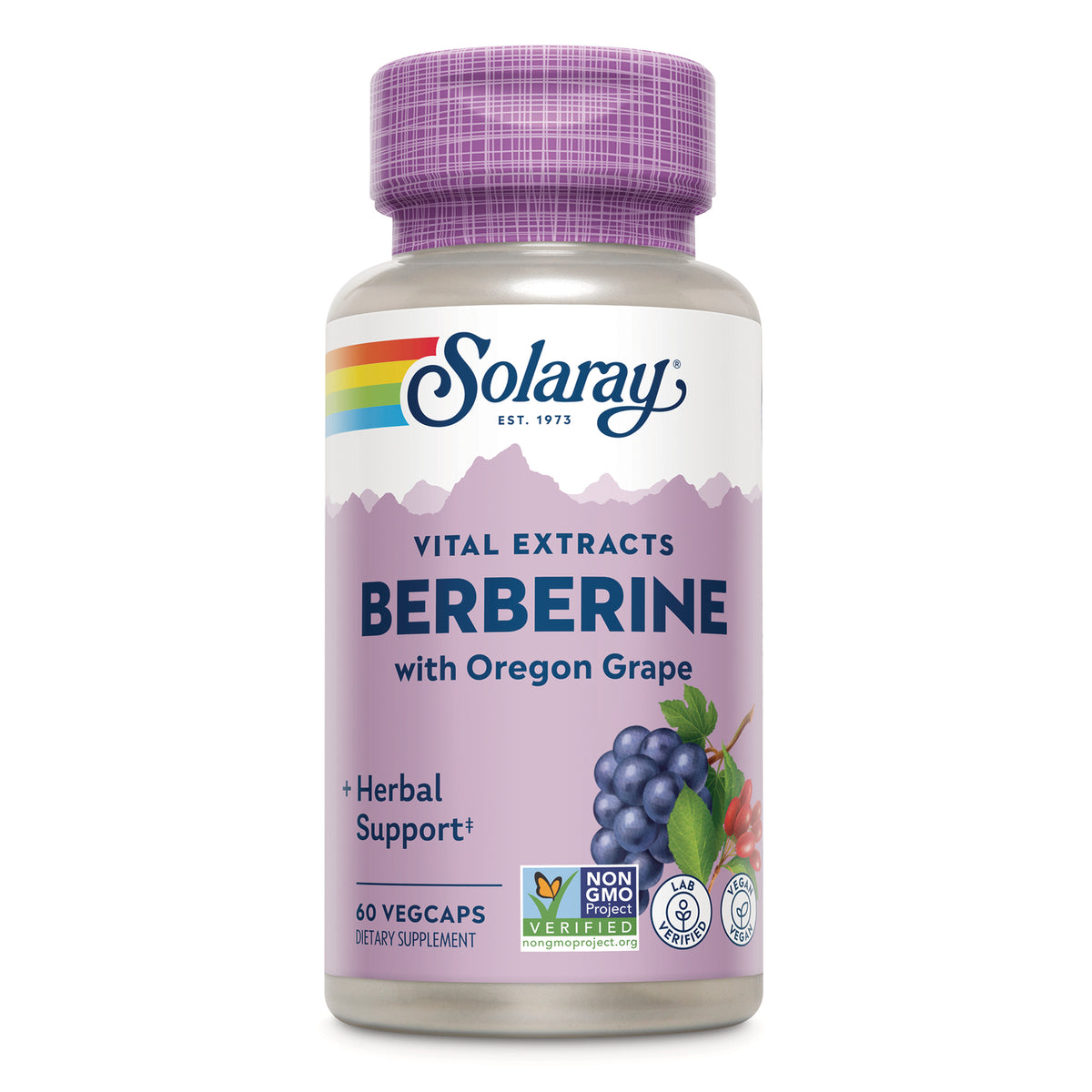SLR443 | Solaray Berberine with Oregon Grape supplement bottle front label, 60 vegcaps