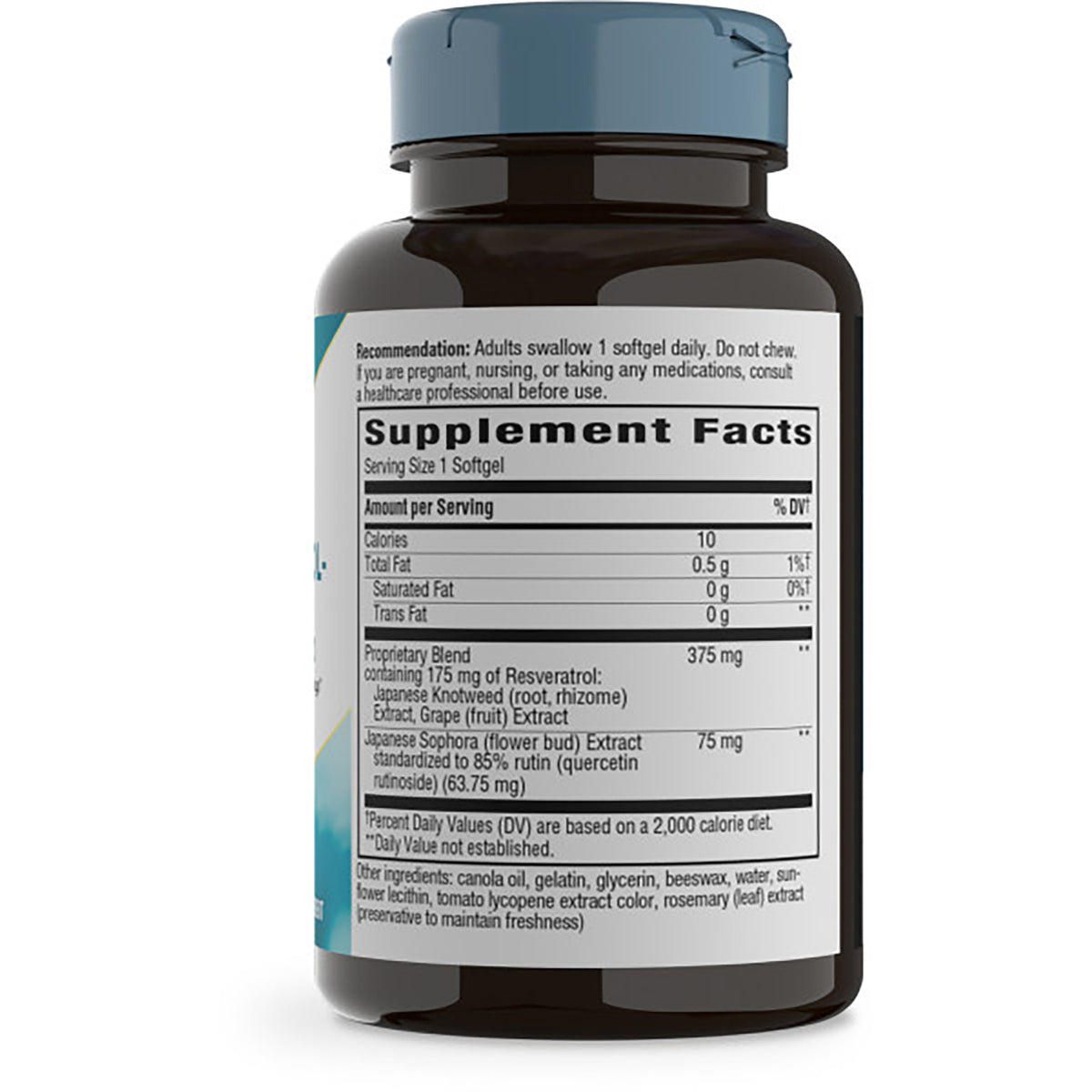 ET434 | back of white supplement bottle showing Supplement Facts label and ingredient list