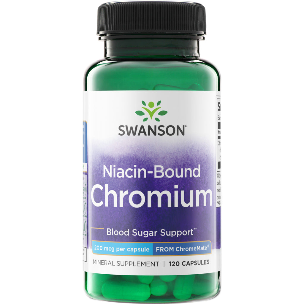 SWU211 | Swanson Niacin-Bound Chromium, Blood Sugar Support, 200 mcg per capsule, 120 capsules - Thumbnail