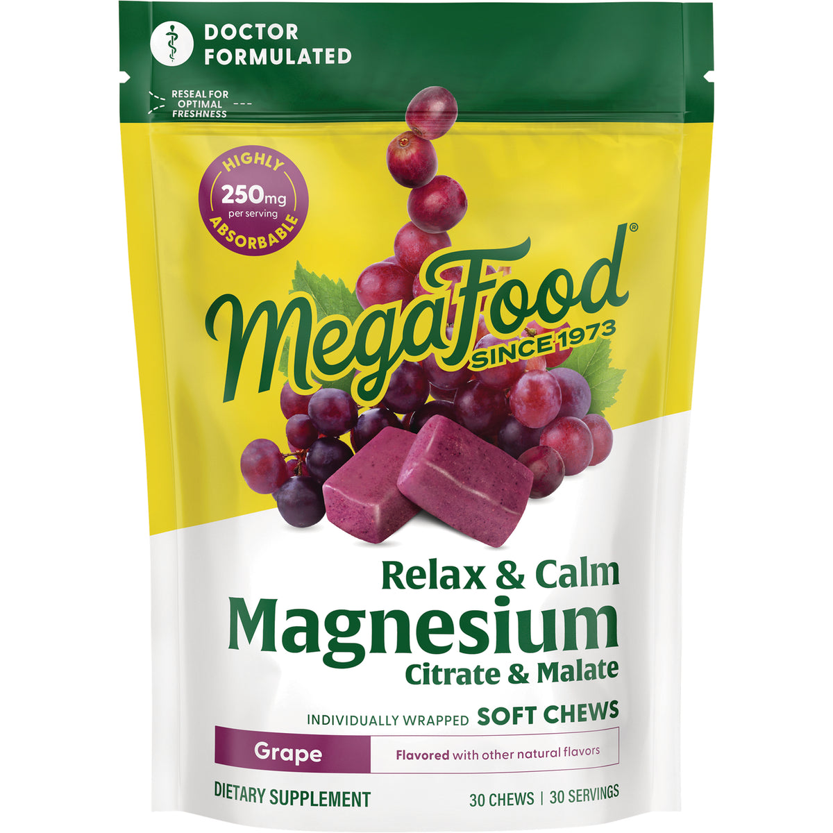 MGF123 | MegaFood Relax & Calm Magnesium Citrate & Malate soft chews grape pouch