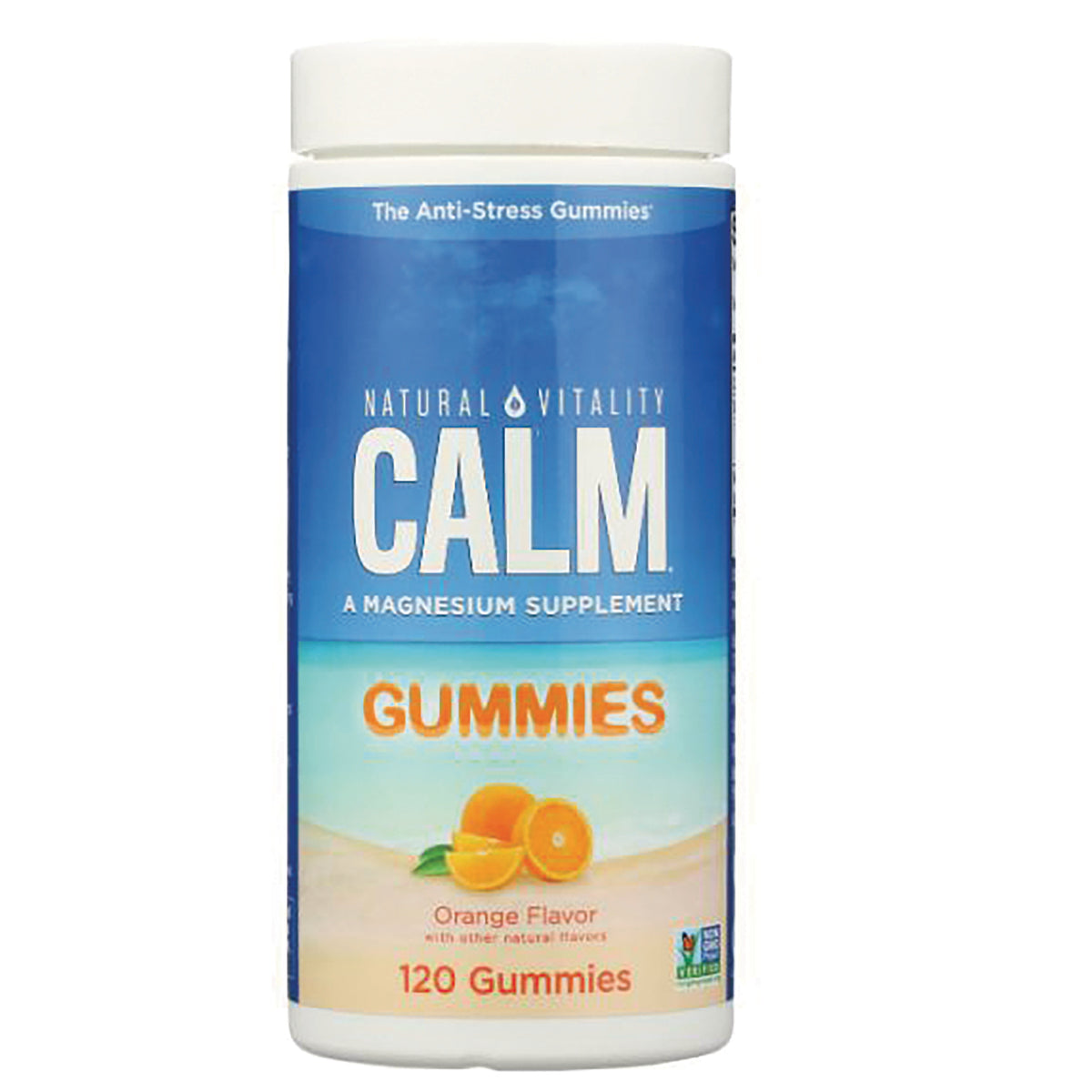 NVT058 | Natural Vitality CALM orange flavor magnesium gummies bottle, 120 gummies