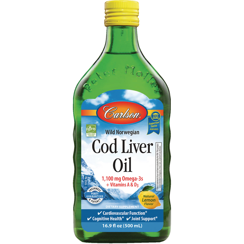 CSN009 | Carlson Wild Norwegian Cod Liver Oil bottle, natural lemon flavor, 16.9 fl oz - Thumbnail