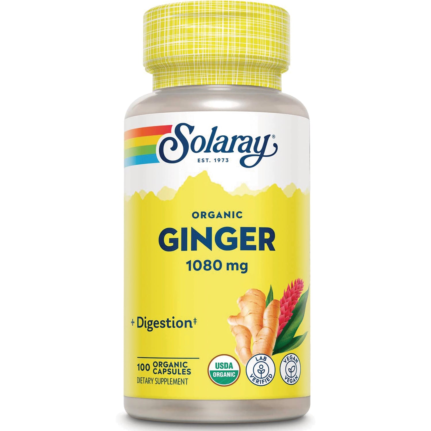 SLR390 | Solaray Organic Ginger 1080 mg, 100 organic capsules, +Digestion+