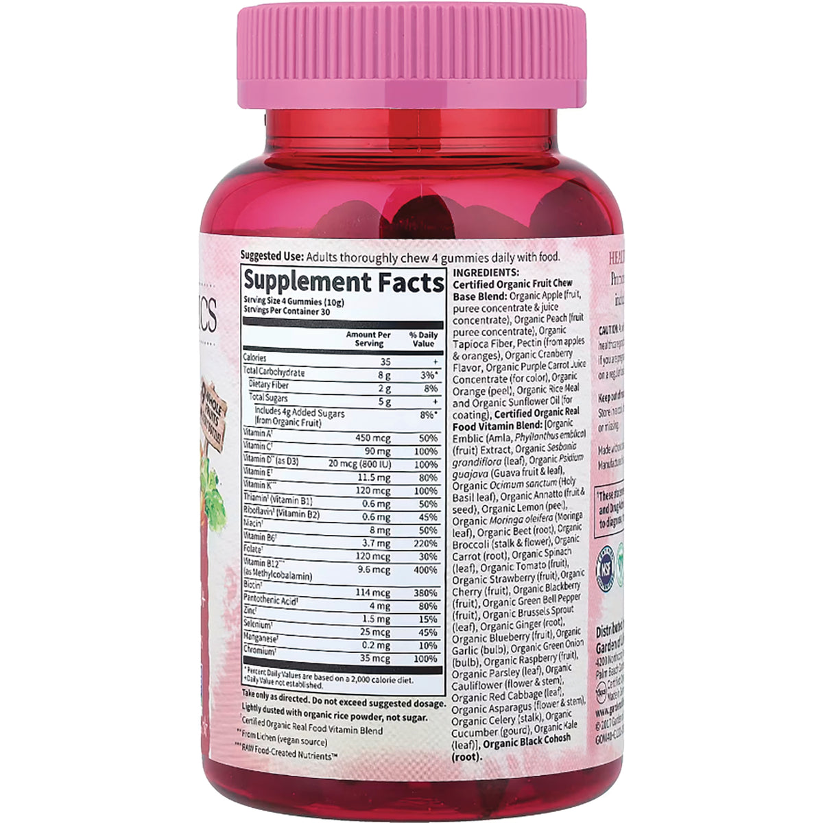 GLF238 | back of pink supplement bottle showing Supplement Facts panel and ingredients label