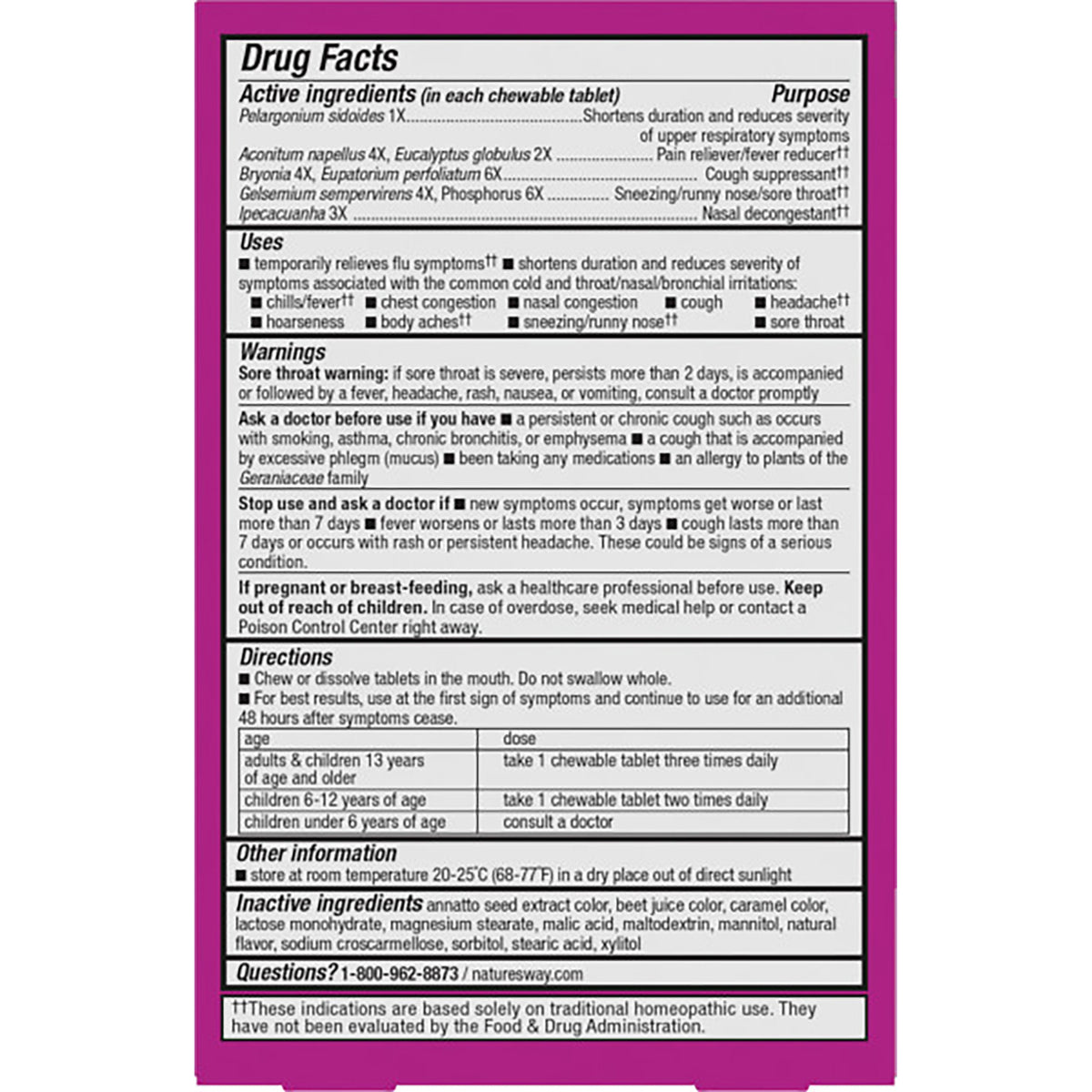 NW647 | Back label showing drug facts with active and inactive ingredients, warnings, directions and dosage table