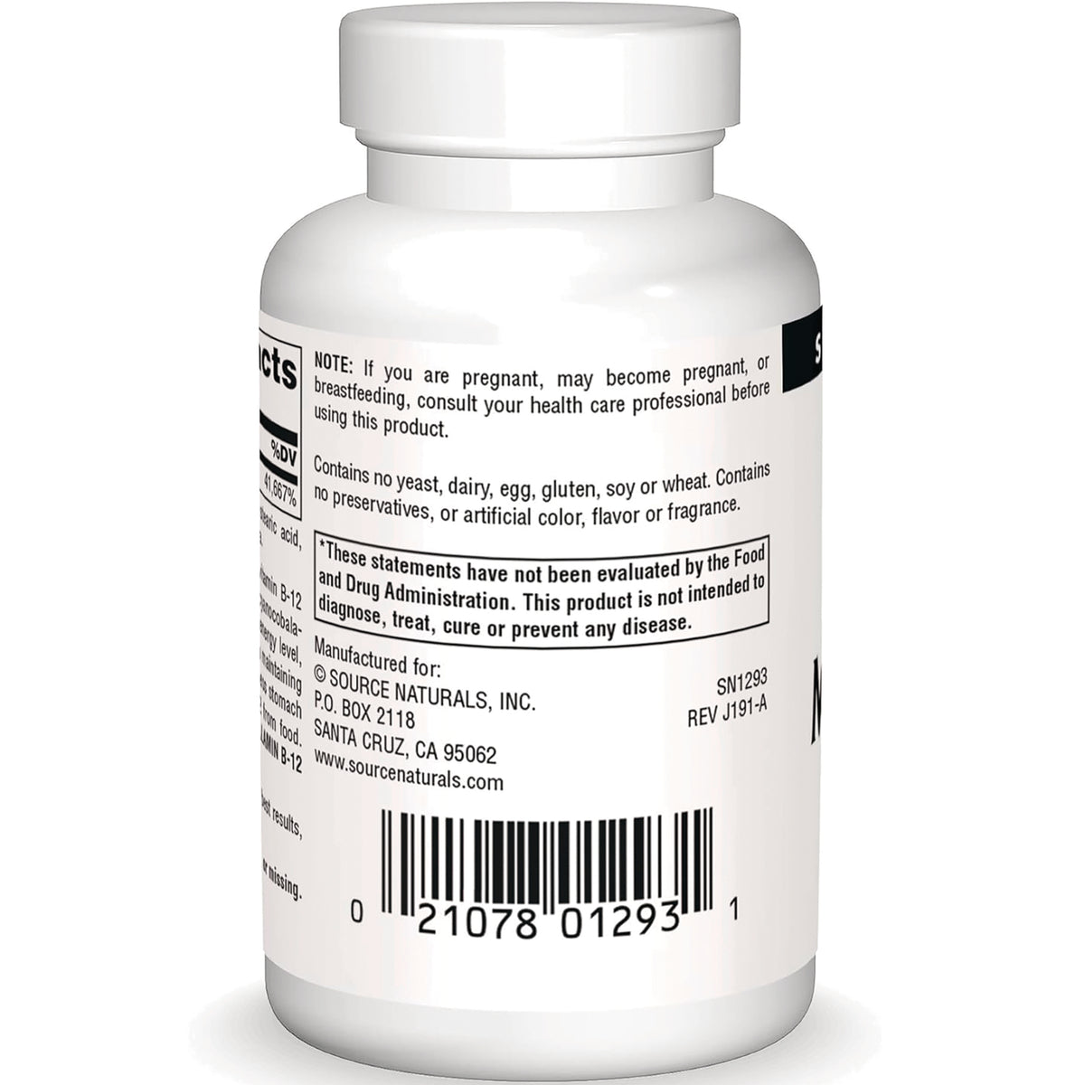 SN124 | Back label with warnings, allergen-free statement, manufacturer info, and barcode