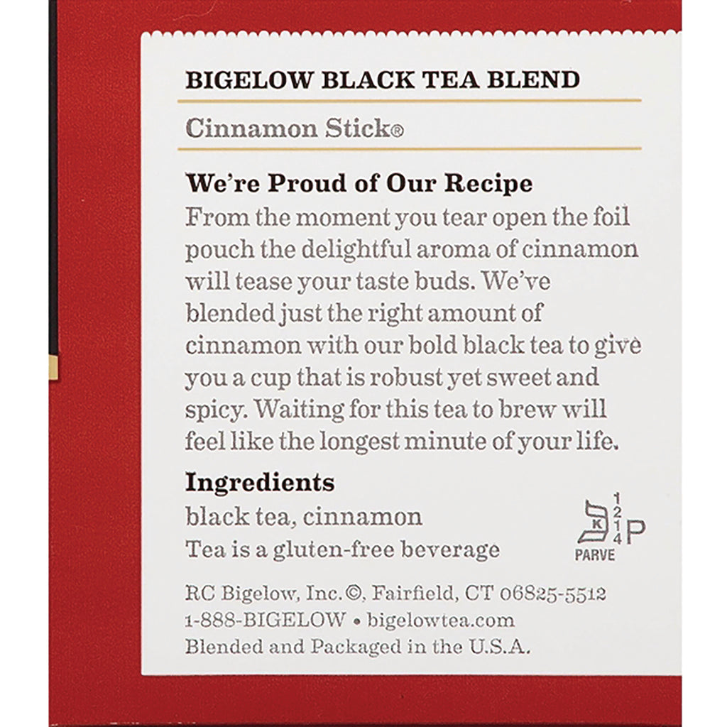 BGT004 | Back of Bigelow Cinnamon Stick black tea box showing product description and ingredients list - Thumbnail