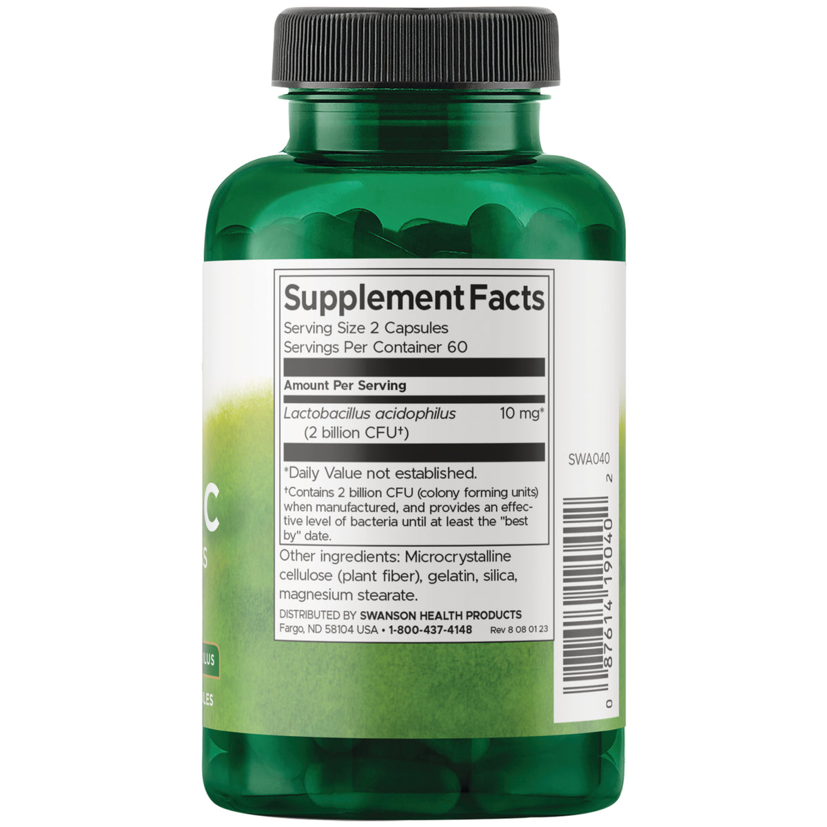 SWA040 | Back label with supplement facts and serving information
