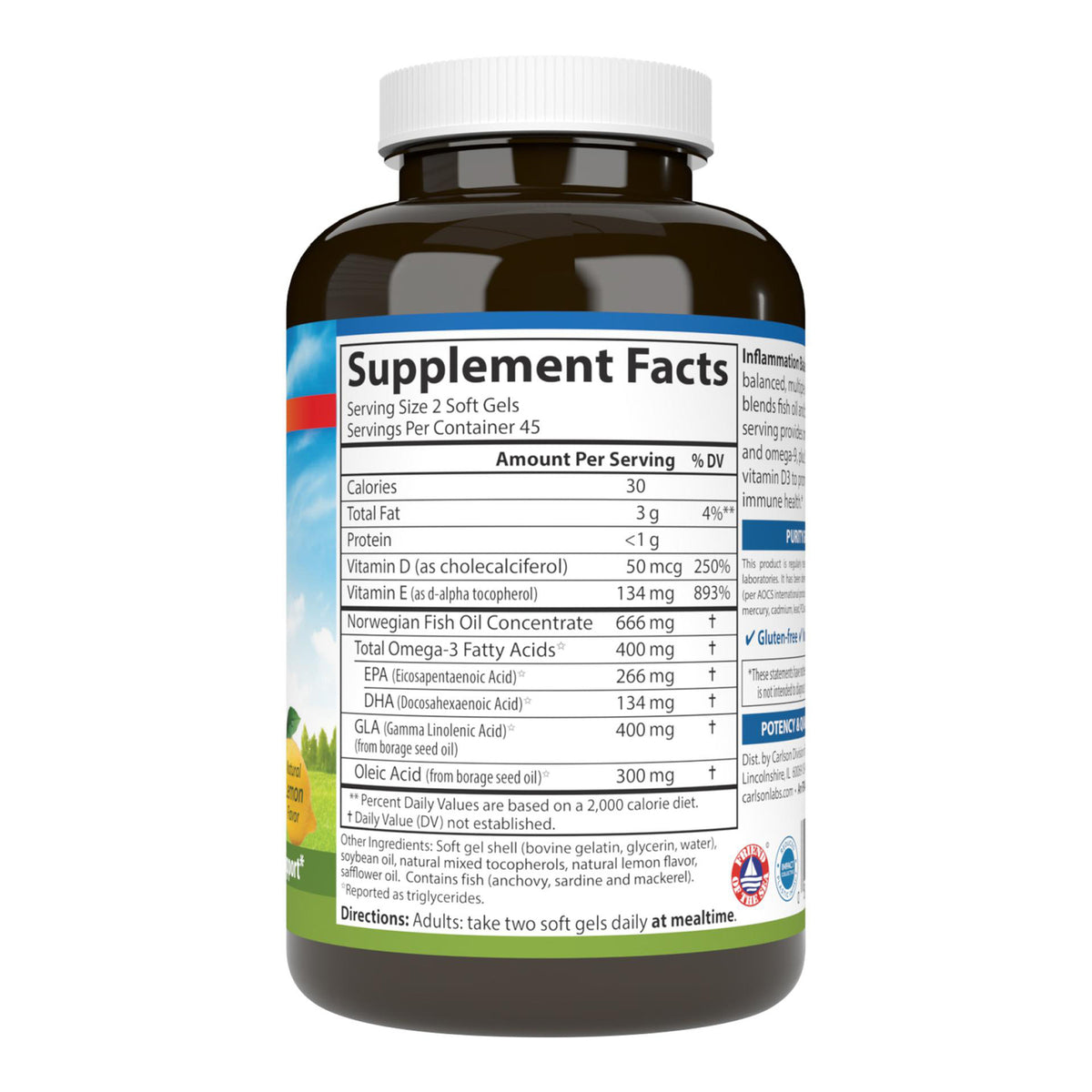 Supplement Facts label on back of supplement bottle showing serving size, nutrient amounts, and directions