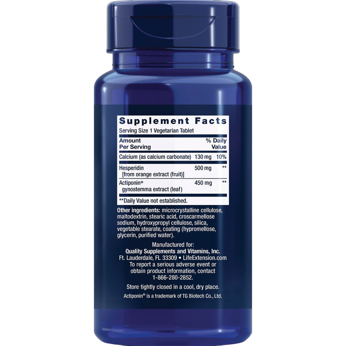 LE431 | Back label showing Supplement Facts panel with serving size, ingredient amounts and manufacturer contact info