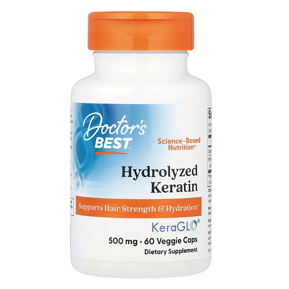 DB280 | Doctor's Best Hydrolyzed Keratin supplement bottle 500 mg 60 veggie caps front label