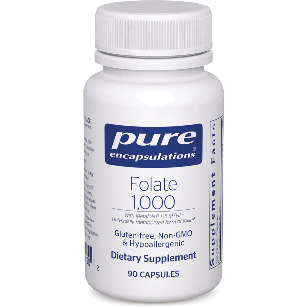 PRN174 | Pure Encapsulations Folate 1,000 white supplement bottle, dietary supplement 90 capsules, gluten-free - Thumbnail