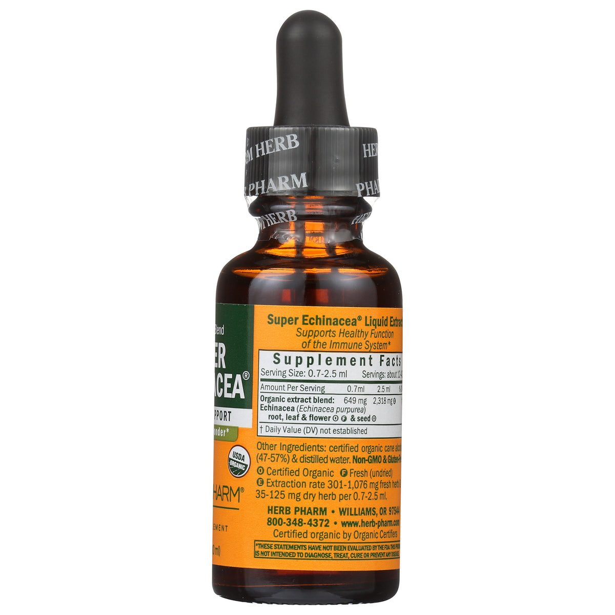 Herb Pharm Super Echinacea liquid extract bottle with supplement facts label