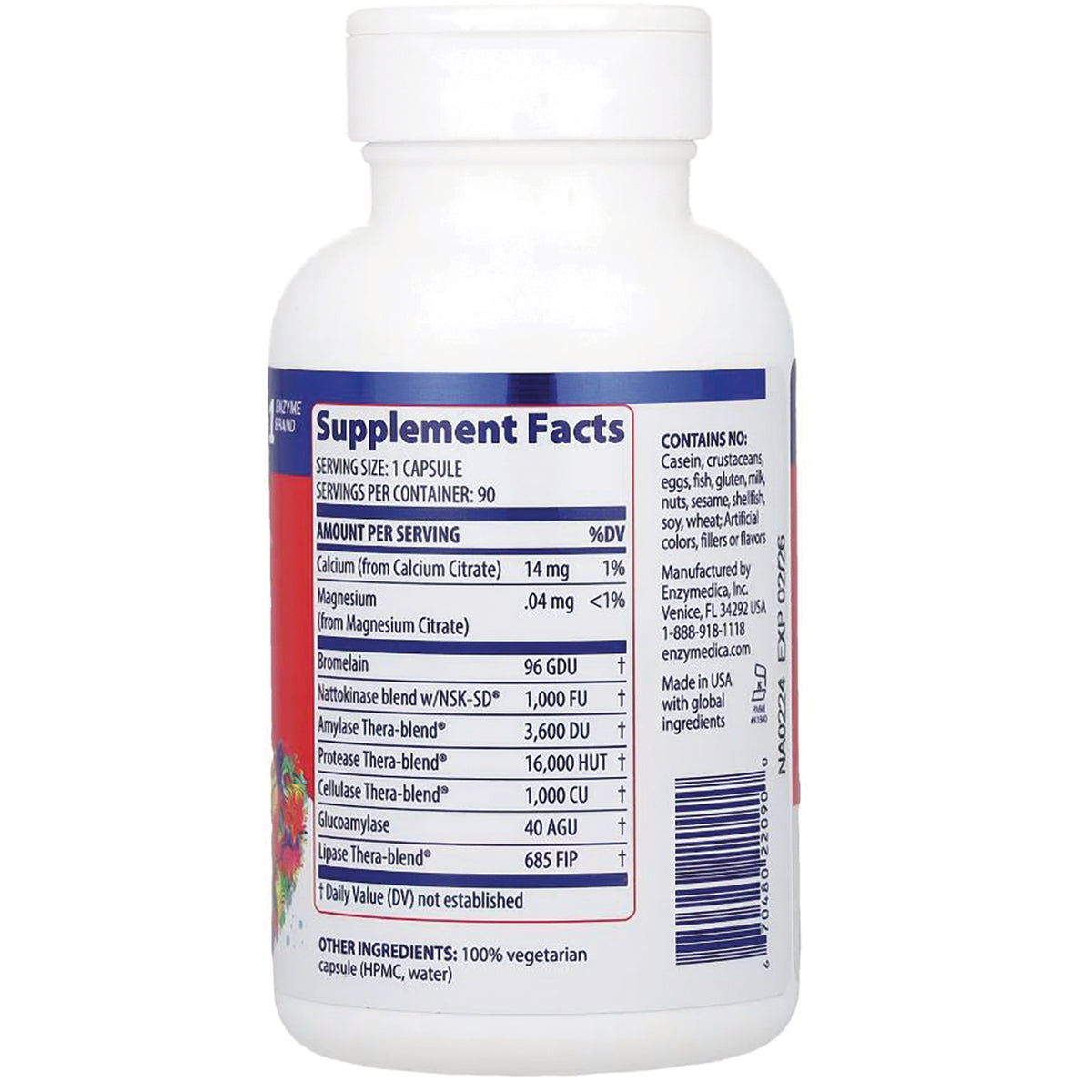 EMD018 | Back of white supplement bottle showing Supplement Facts panel and ingredient list