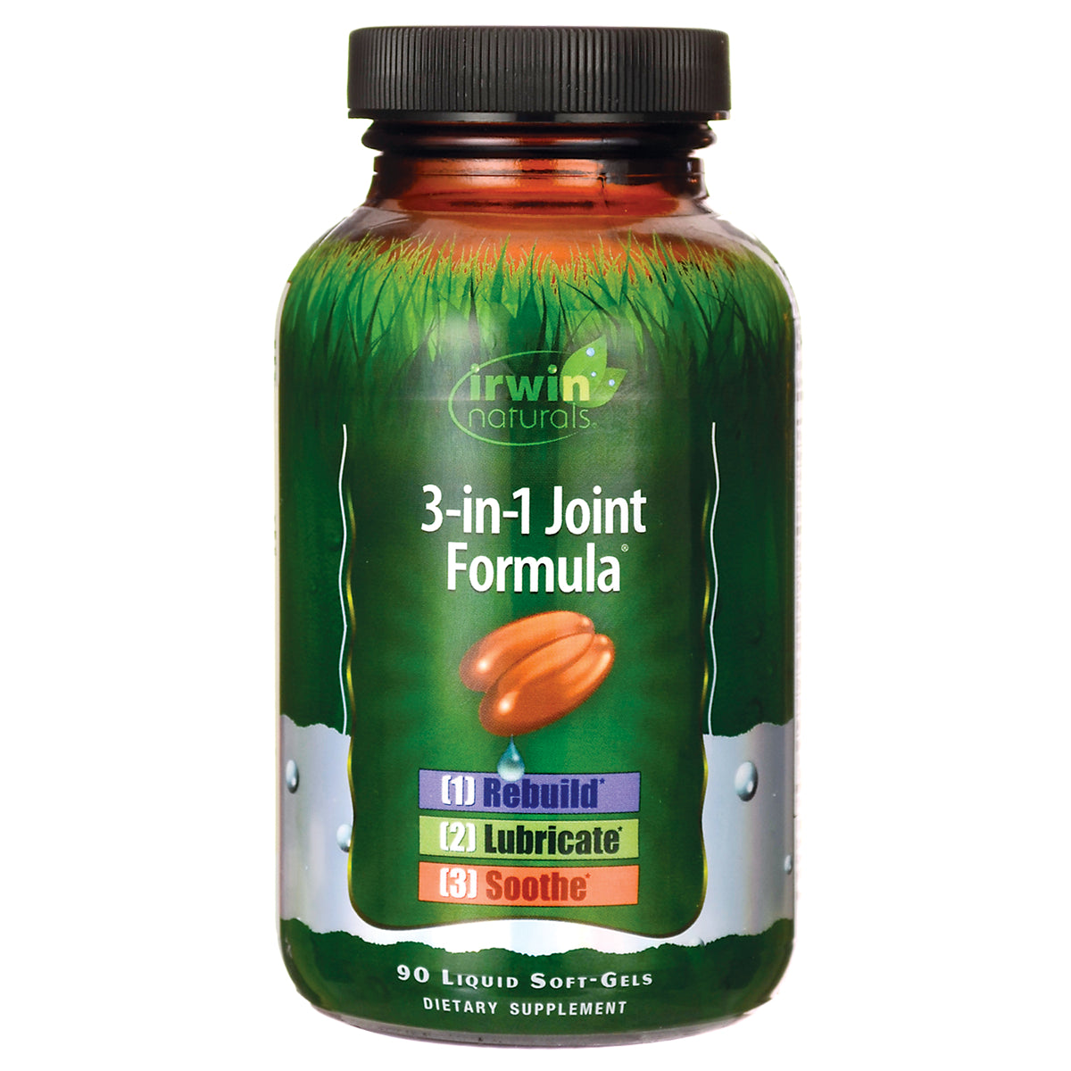 IR104 | Irwin Naturals 3-in-1 Joint Formula bottle front view showing label 90 Liquid Soft-Gels