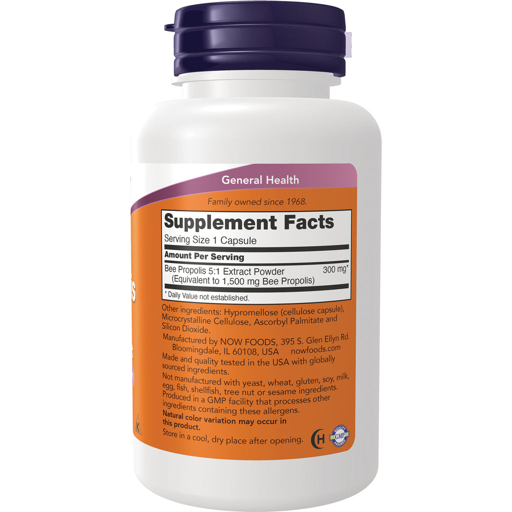 NWF268 | Back label with Supplement Facts showing Bee Propolis 5:1 Extract Powder 300 mg, serving size 1 capsule - Thumbnail