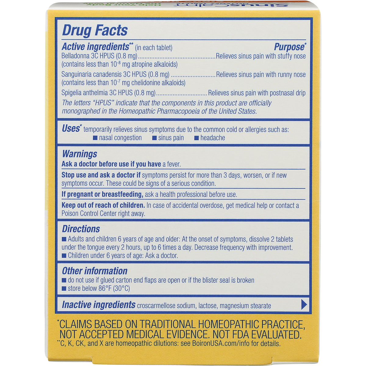 BRN116 | Back panel showing Drug Facts, active and inactive ingredients, warnings, directions, and other information